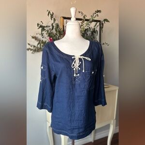 Ralph Lauren Jeans Co. Navy Blue Linen Lace-Up Tunic Shirt - Size L (Fits M)